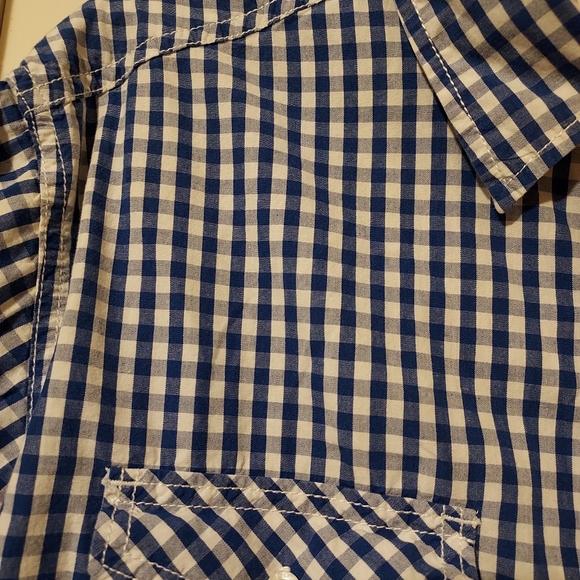 PD&C Mens Blue White Check Long Sleeved Button Up Shirt Size Large Cotton - Picture 5 of 13